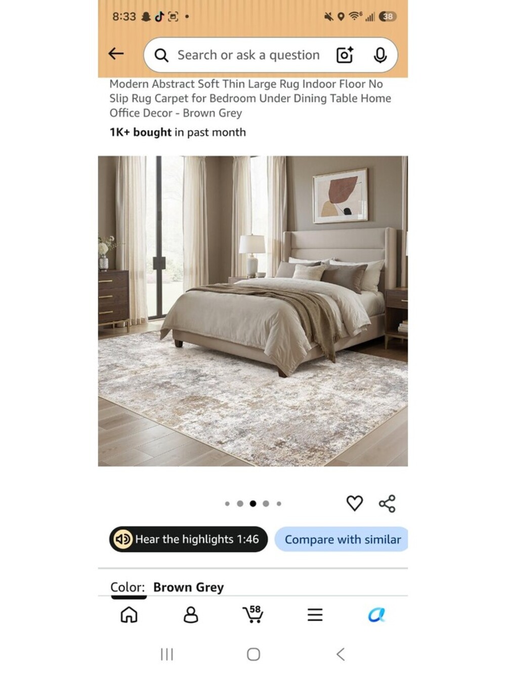 8x10 Brown Grey Modern Abstract Soft Thin Large Area Rug Indoor Floor Carpet